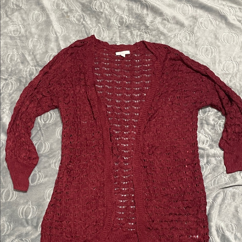 LC Lauren Conrad Maroon Open-Knit Cardigan